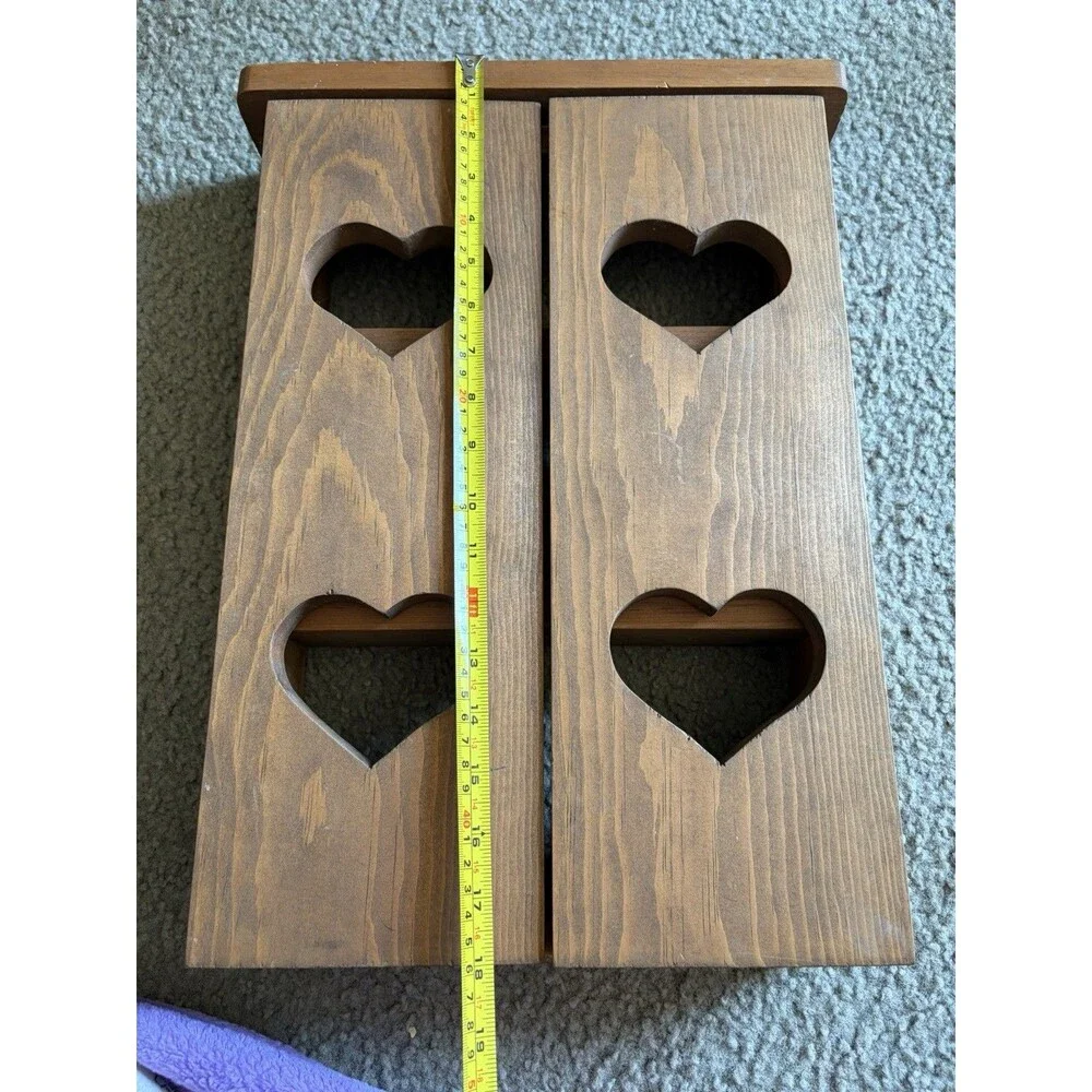 VTG Wooden Heart Shelf Swinging Doors Pegs Hanging Bar Super Tall Cottagecore